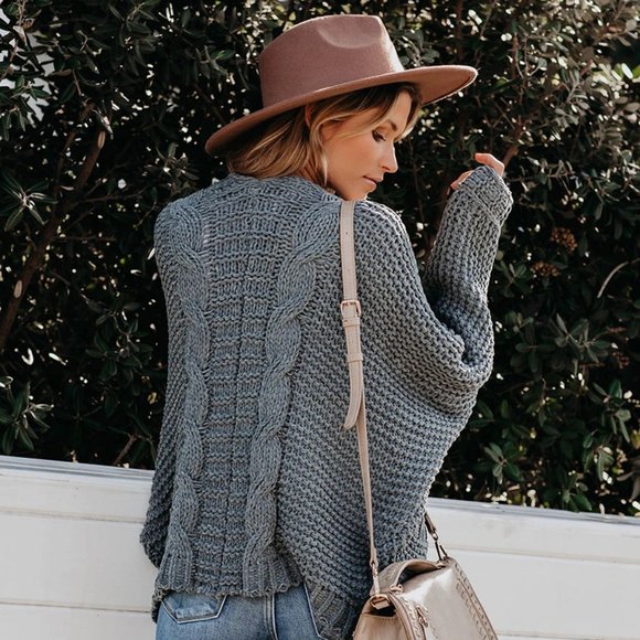 FLASH SALE! New Grey Cable Knit Cardigan Sweater - Picture 4 of 8